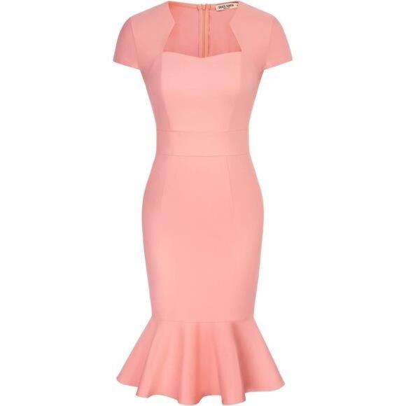 Dresses & Skirts - Womens Elegant Midi Tweed Bodycon Dress Pink-fishtail